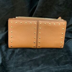 Michael KORS gold studded camel leather wallet